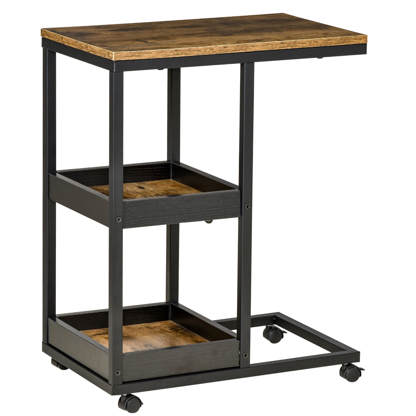 Industrial C-shaped Side Table With 3-tier Storage