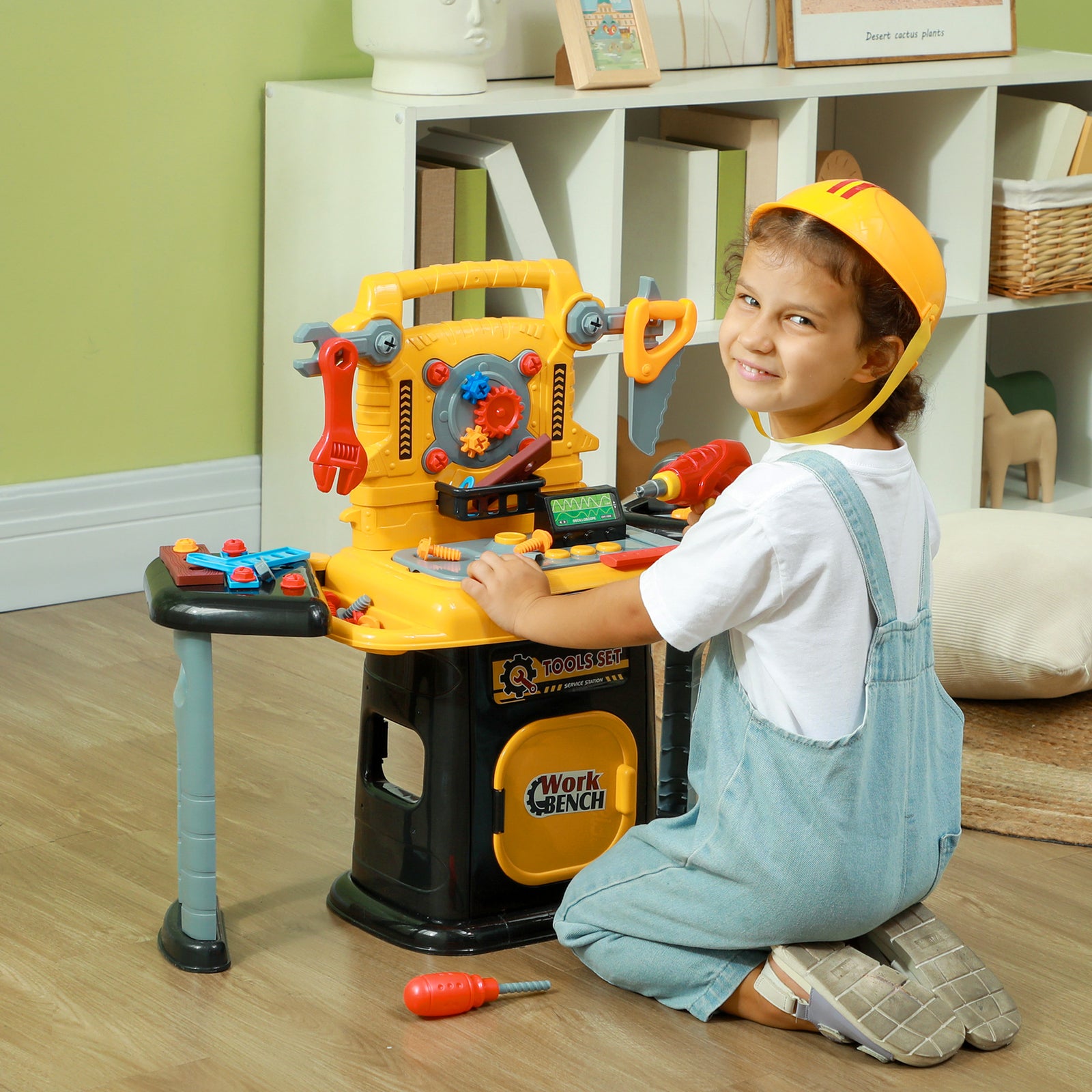 102pcs Play Tools Toy With Electric Drill, Storage, Yellow