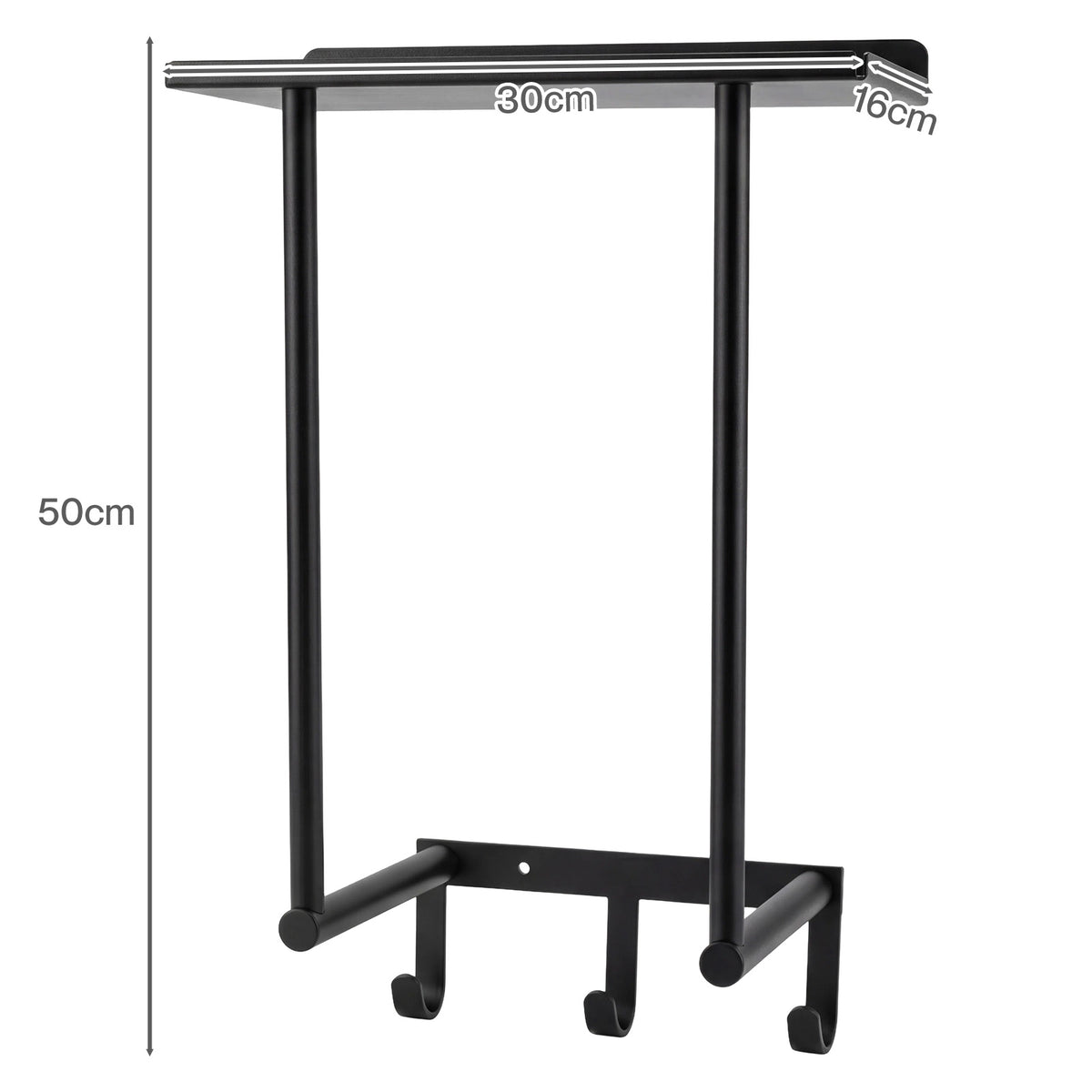 Towel Rack Wall Mounted Shelf Bathroom Storage Holder With Hooks Black | Black