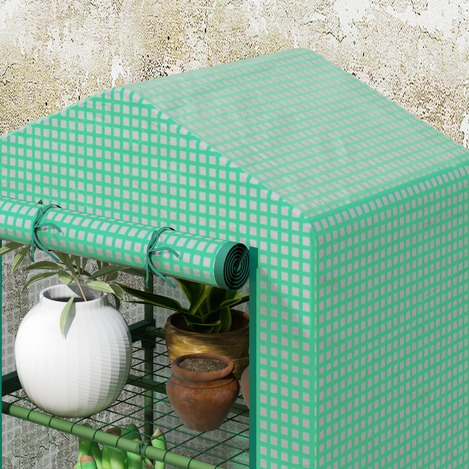 3 Tier Mini Greenhouse Grow House W/ Roll Up Door, Green