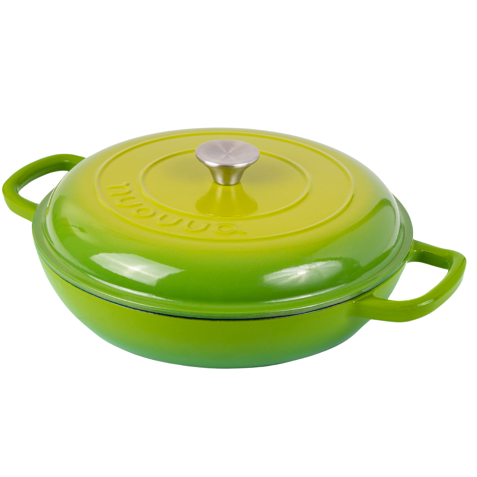 Shallow Cast Iron Casserole Pot With Lid  - 30cm , 3.7-quart | Green