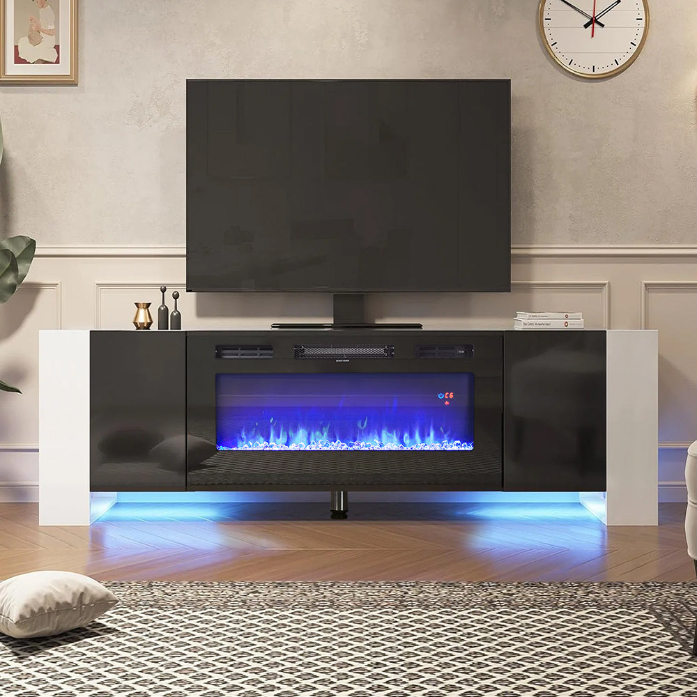 36-inch Recessed Electric Fireplace Tv Stand With Remote Control, 12 Flame Colors & 5 Brightness Levels | Black