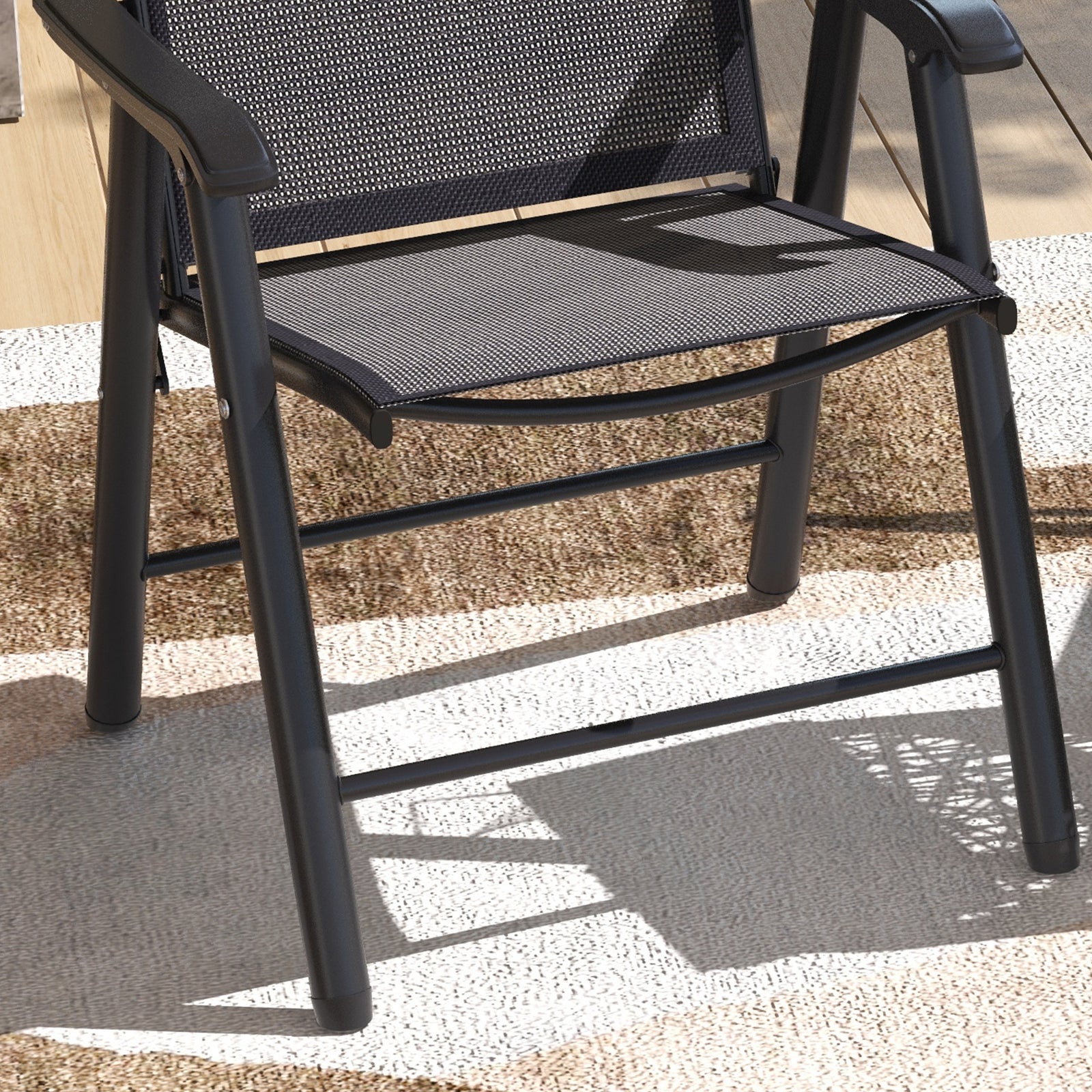 2 Pcs Folding Metal Frame Chairs With Breathable Mesh Seat