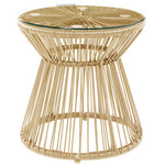 Pe Rattan End Table, Round Side Table, Tempered Glass Top