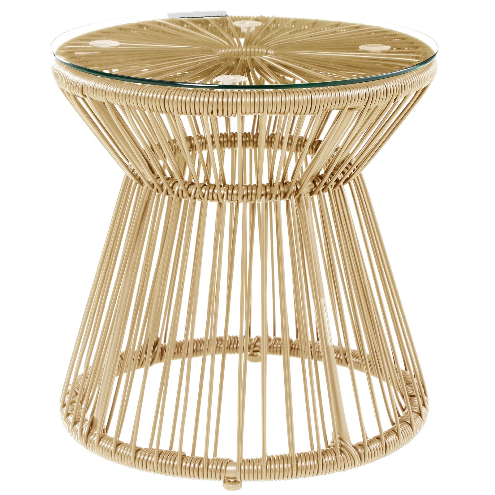 Pe Rattan End Table, Round Side Table, Tempered Glass Top