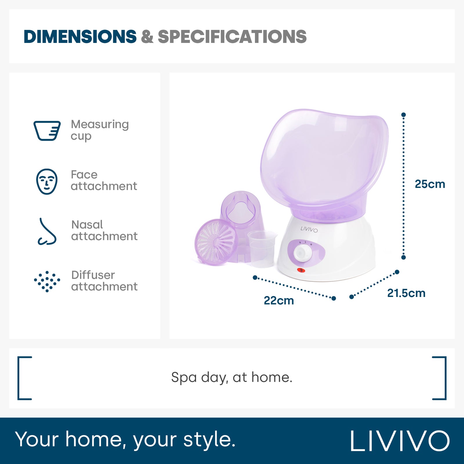 Livivo Facial Spa Steamer Puple With Aromatherapy Diffuser And Nozzles