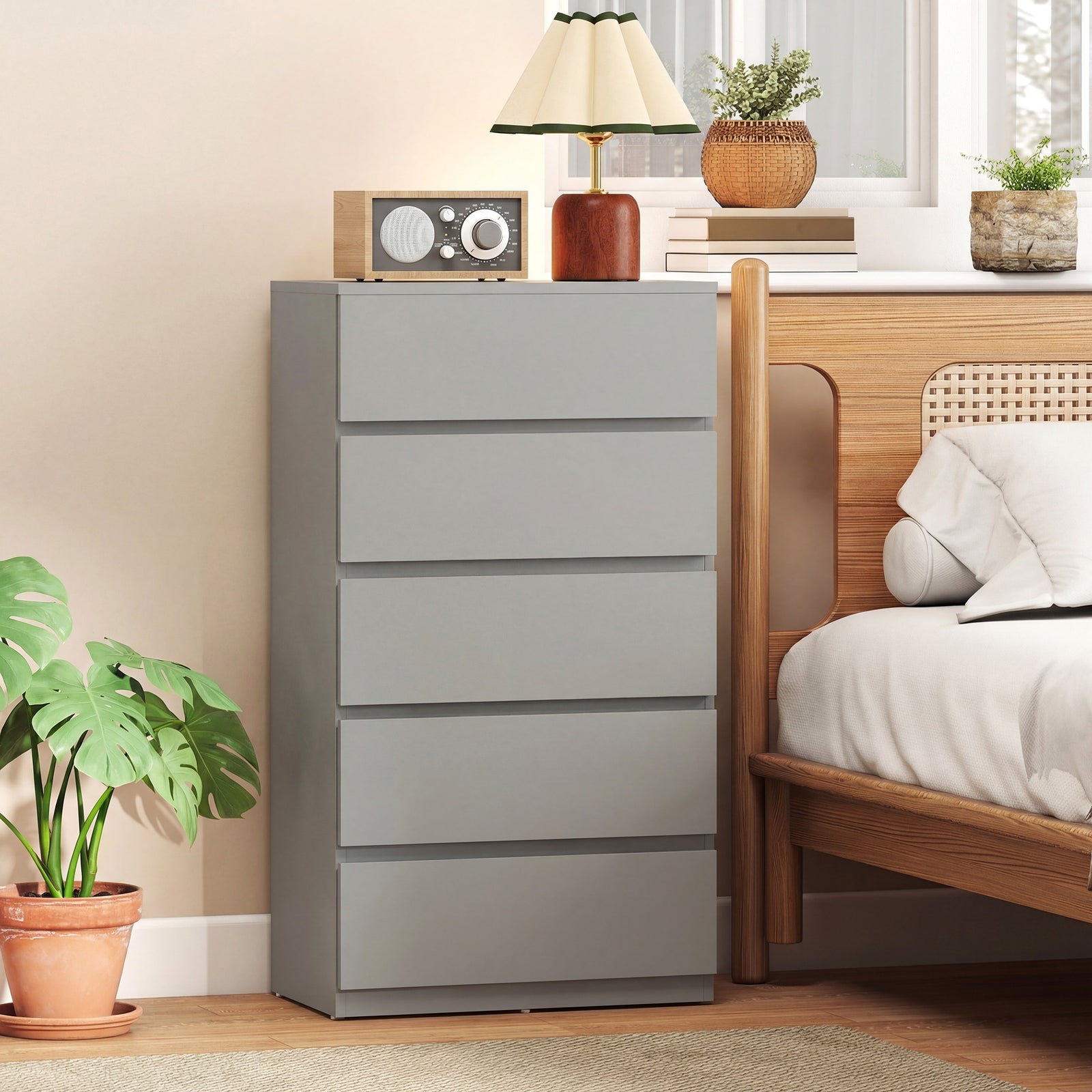 Bedroom Chest Of Drawers, 5 Drawers Dresser, Drawer Unit | Grey