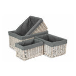 White Wash Grey Lined Open Storage Basket | Set-of-4 | Gray
