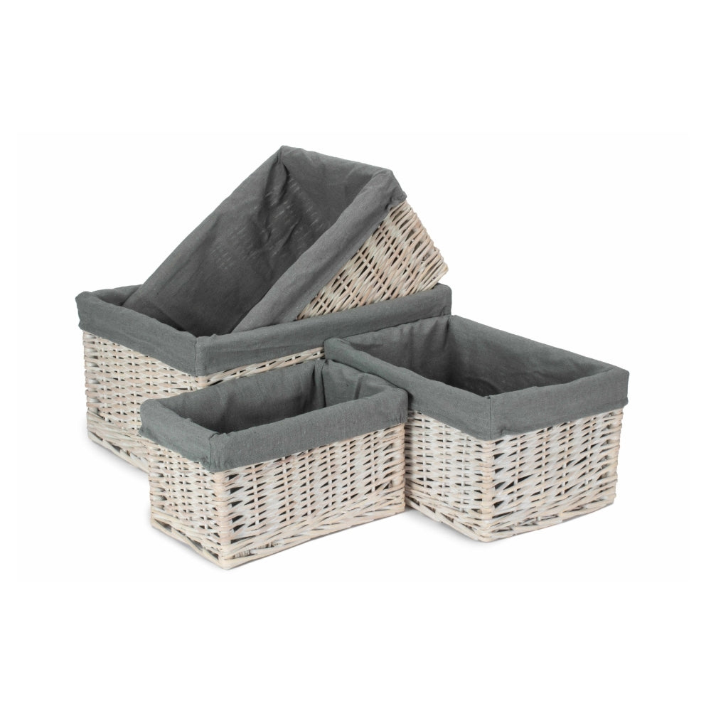 White Wash Grey Lined Open Storage Basket | Set-of-4 | Gray