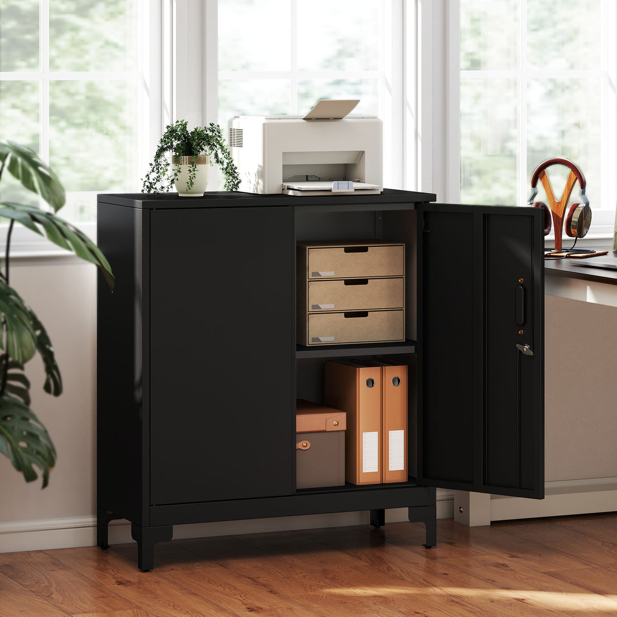 HOMCOM Lockable Metal Filing Cabinet, 2-tier Storage Cupboard