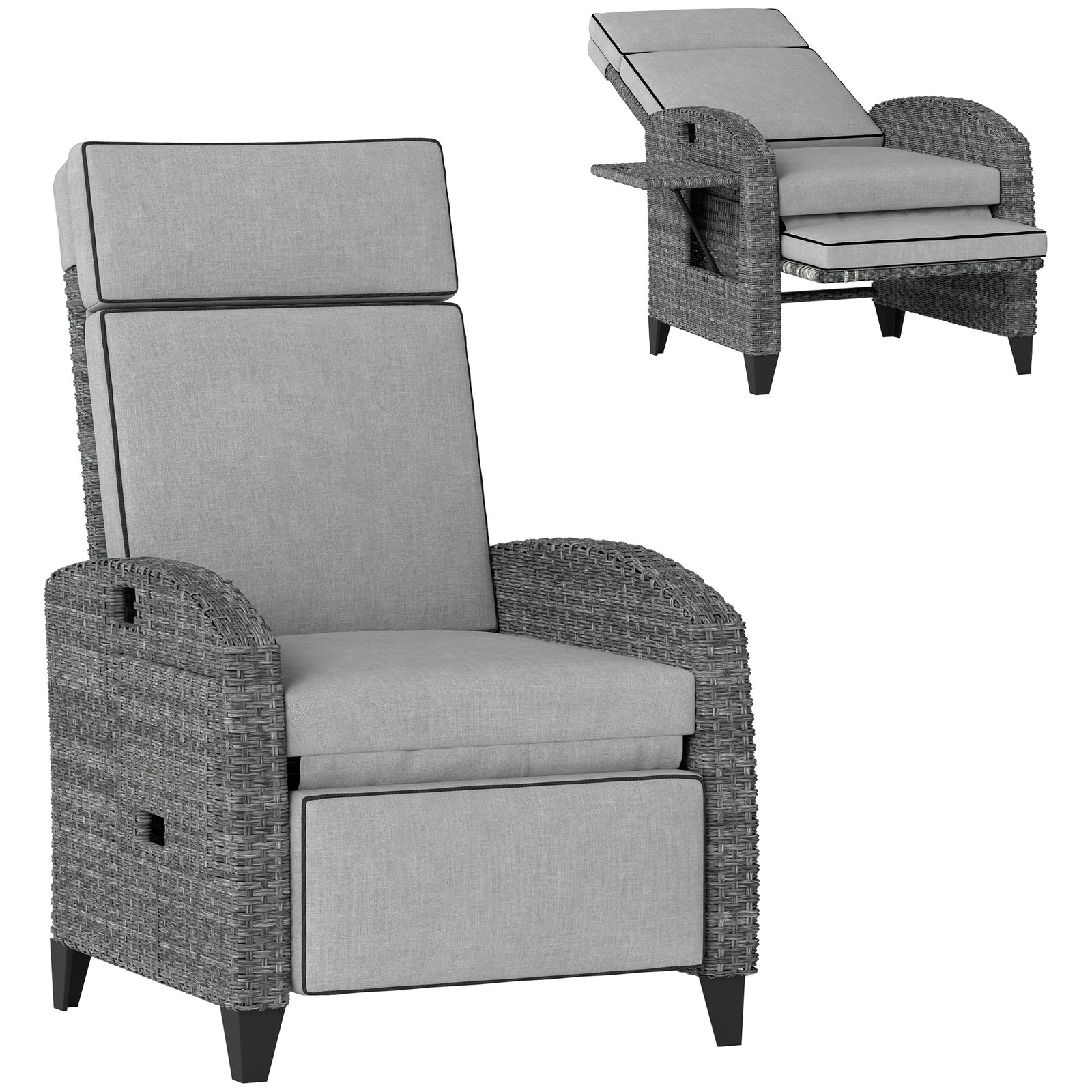 Outdoor Recliner Chair W/ Cushion Rattan Reclining Lounge