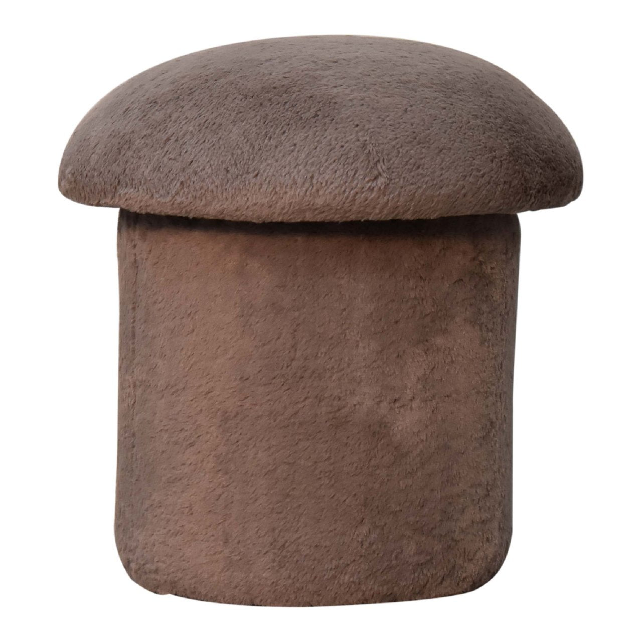 Solid Mango Wood Mocha Faux Fur Mushroom Footstool