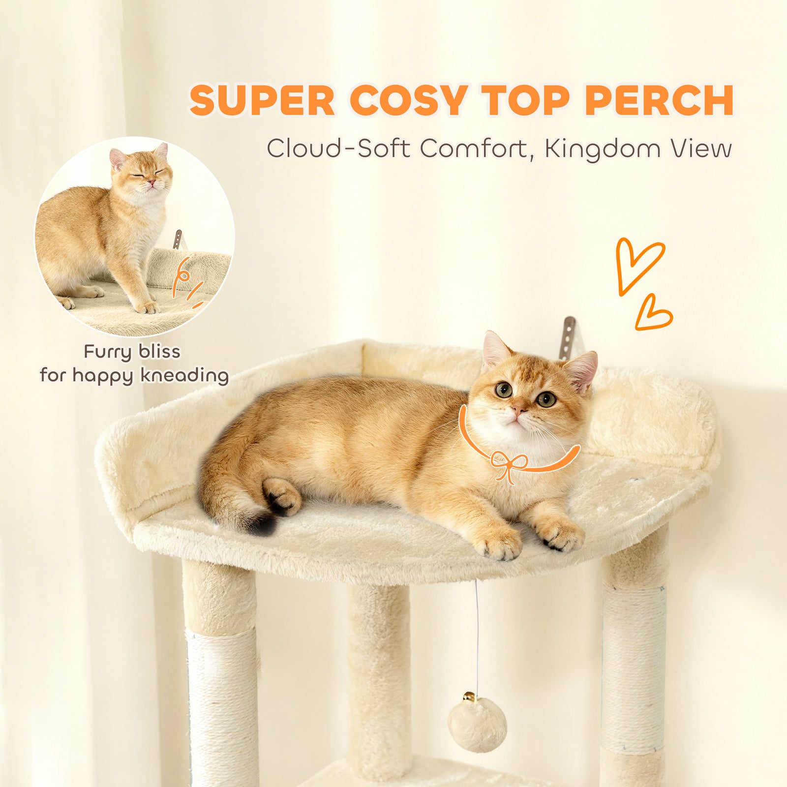170 Cm Cat Tree, Large Cat Tower With 7 Scratching Posts | Beige