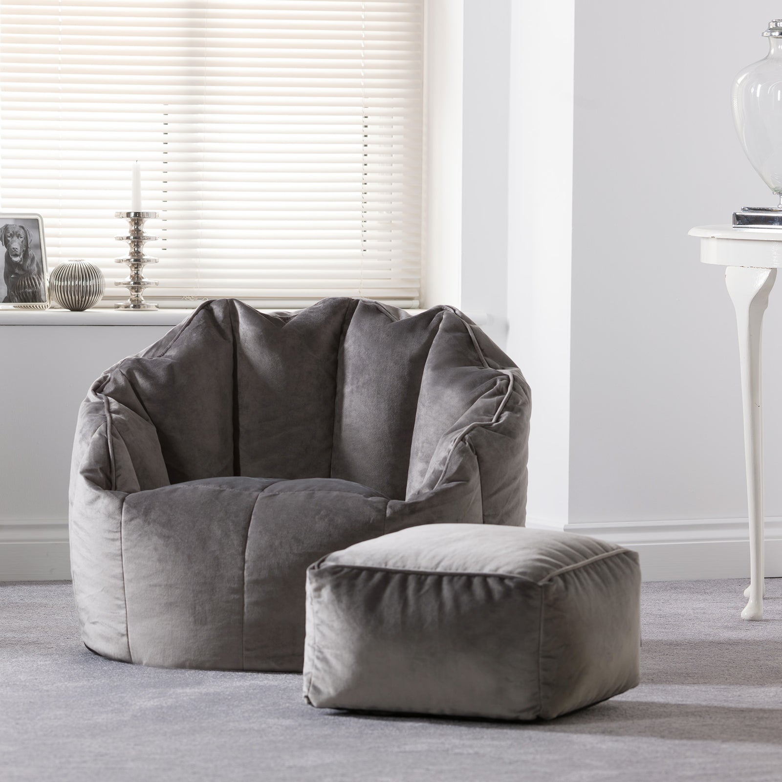 Sirena Scallop Chair Bean Bag & Footstool | Charcoal