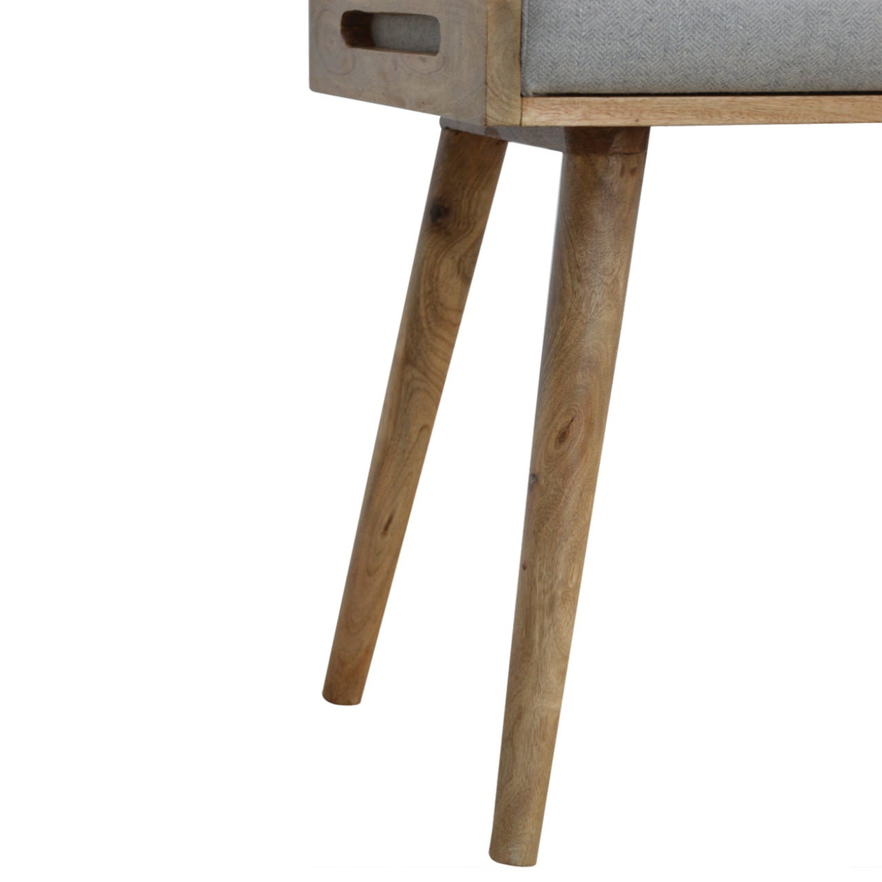 Solid Mango Wood Grey Tweed Tray Style Footstool