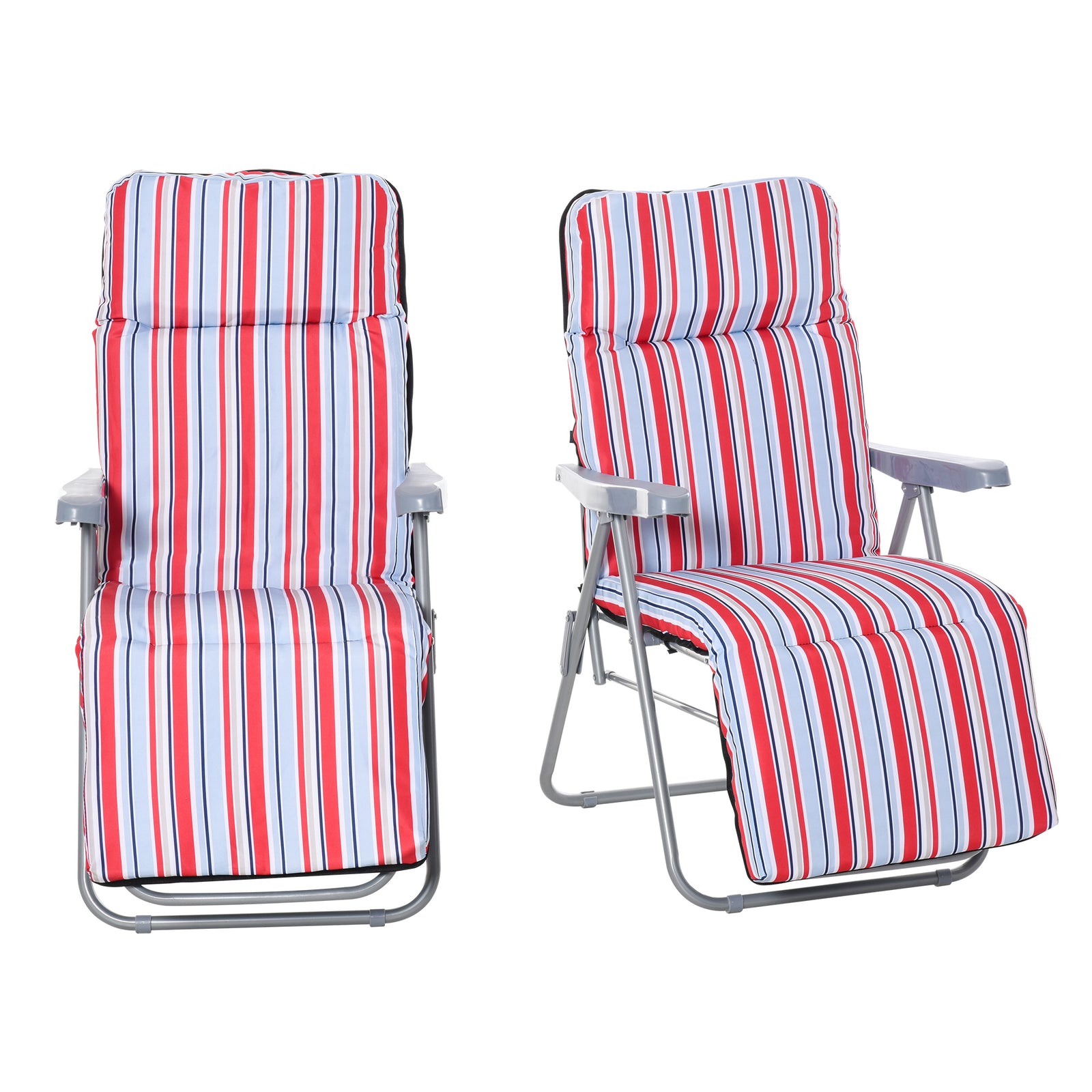 Set Of 2 Adjustable Sun Lounger Recliner Reclining Seat | Red
