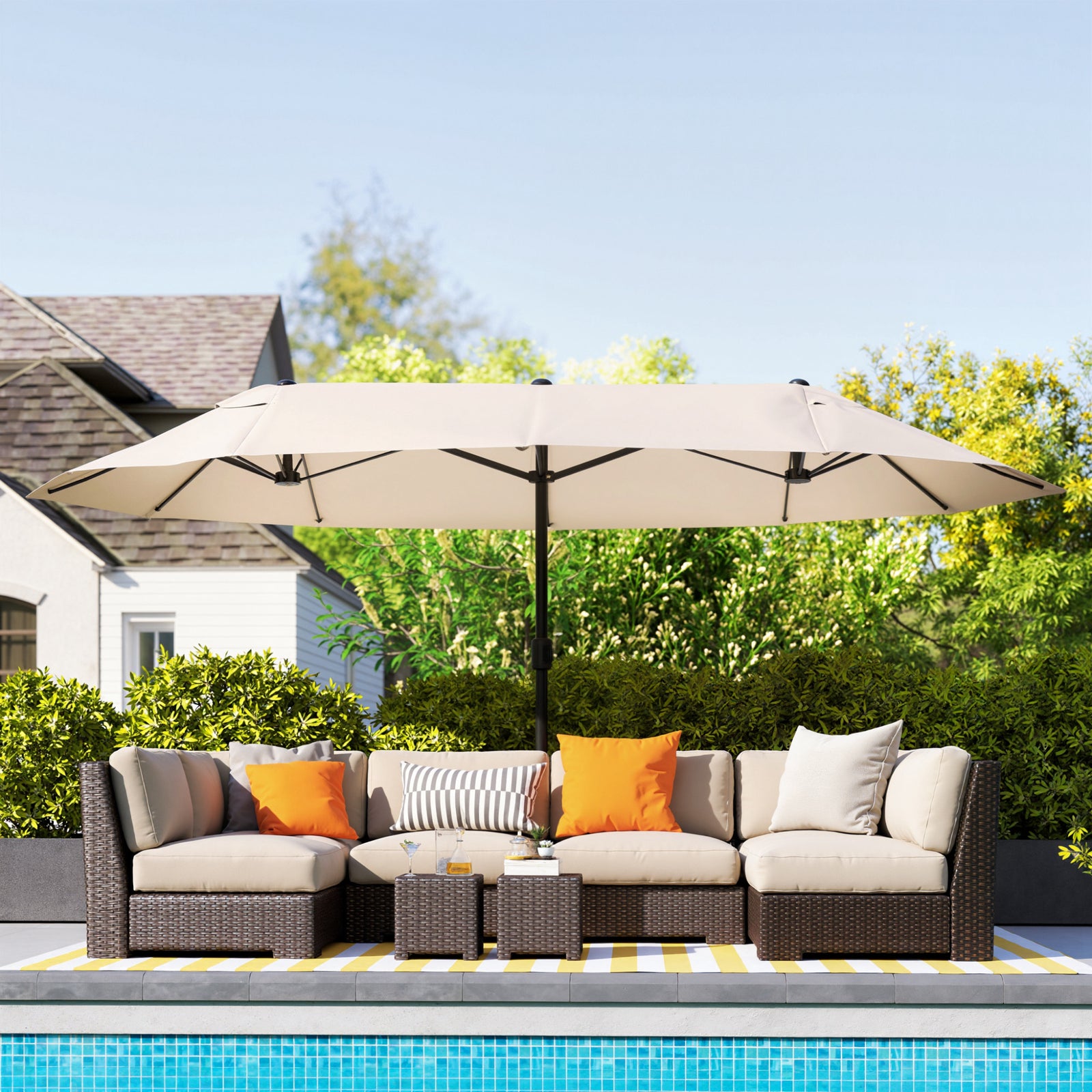 4.6m Double-sided Sun Umbrella W/ Crank | Beige