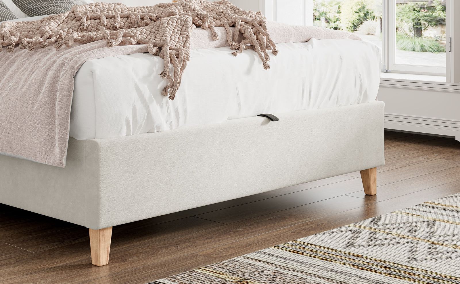 Rhodes Velvet Ottoman Bed | King | Natural