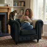 Chesterfield Scroll Arm Velvet Sofa 1 Seater | Black