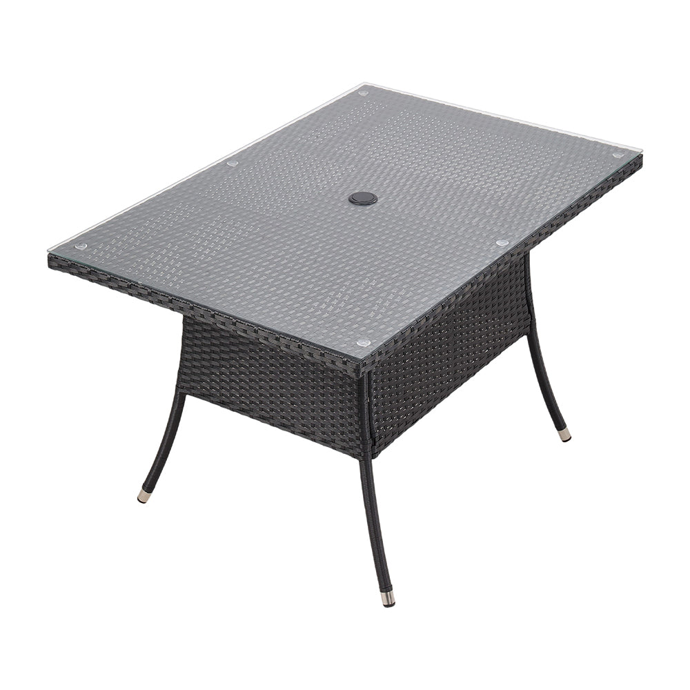 Garden Rattan Tempered Glass Top Rectangular Table With Parasol Hole - 120/150 Cm W X 80/90cm D X 72cm H | Large