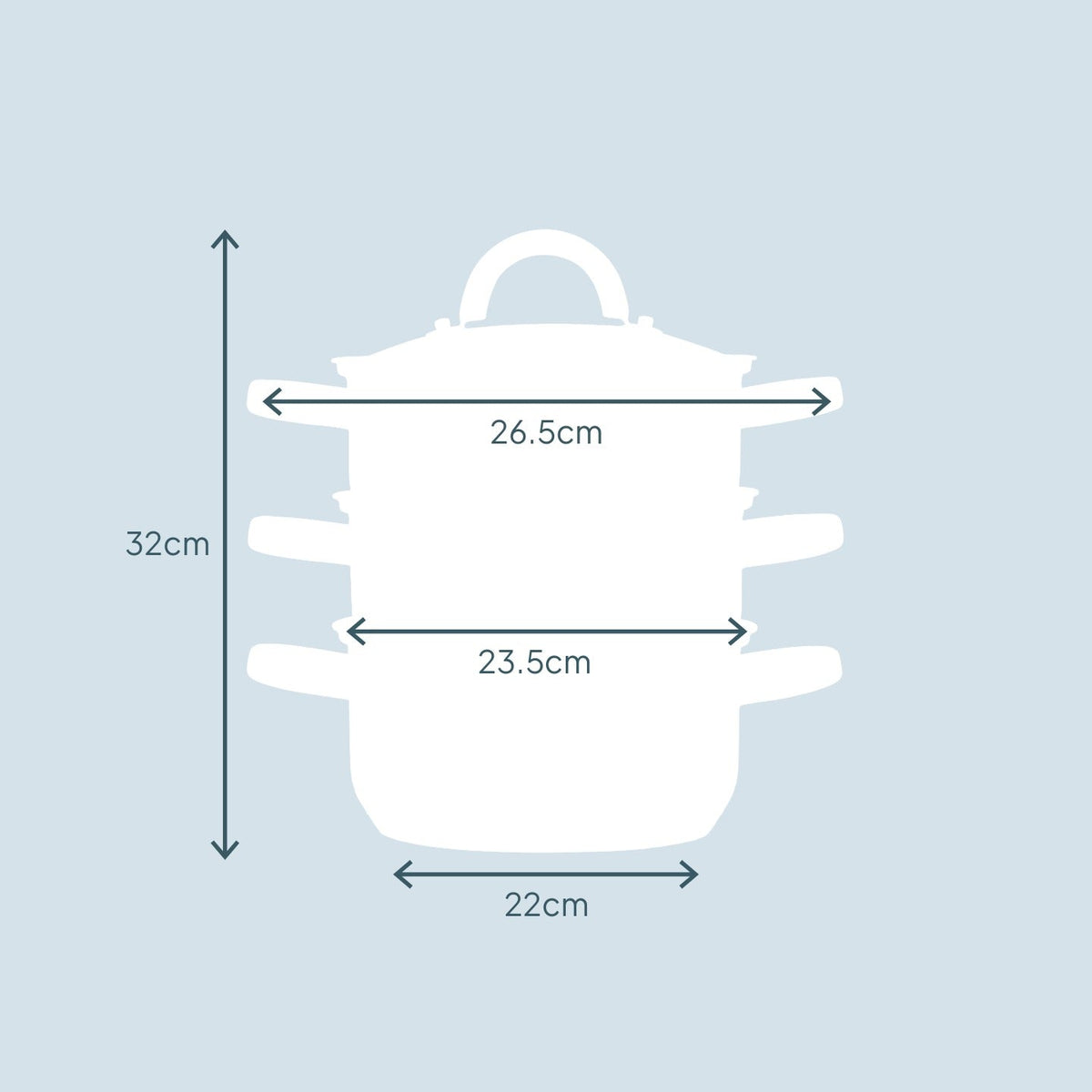 3 Tier Stainless-steel Steamer Pan | 22cm | Silver