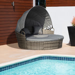 5 Pcs Cushioned Outdoor Rattan Round Sofa Bed Table Set | Gray