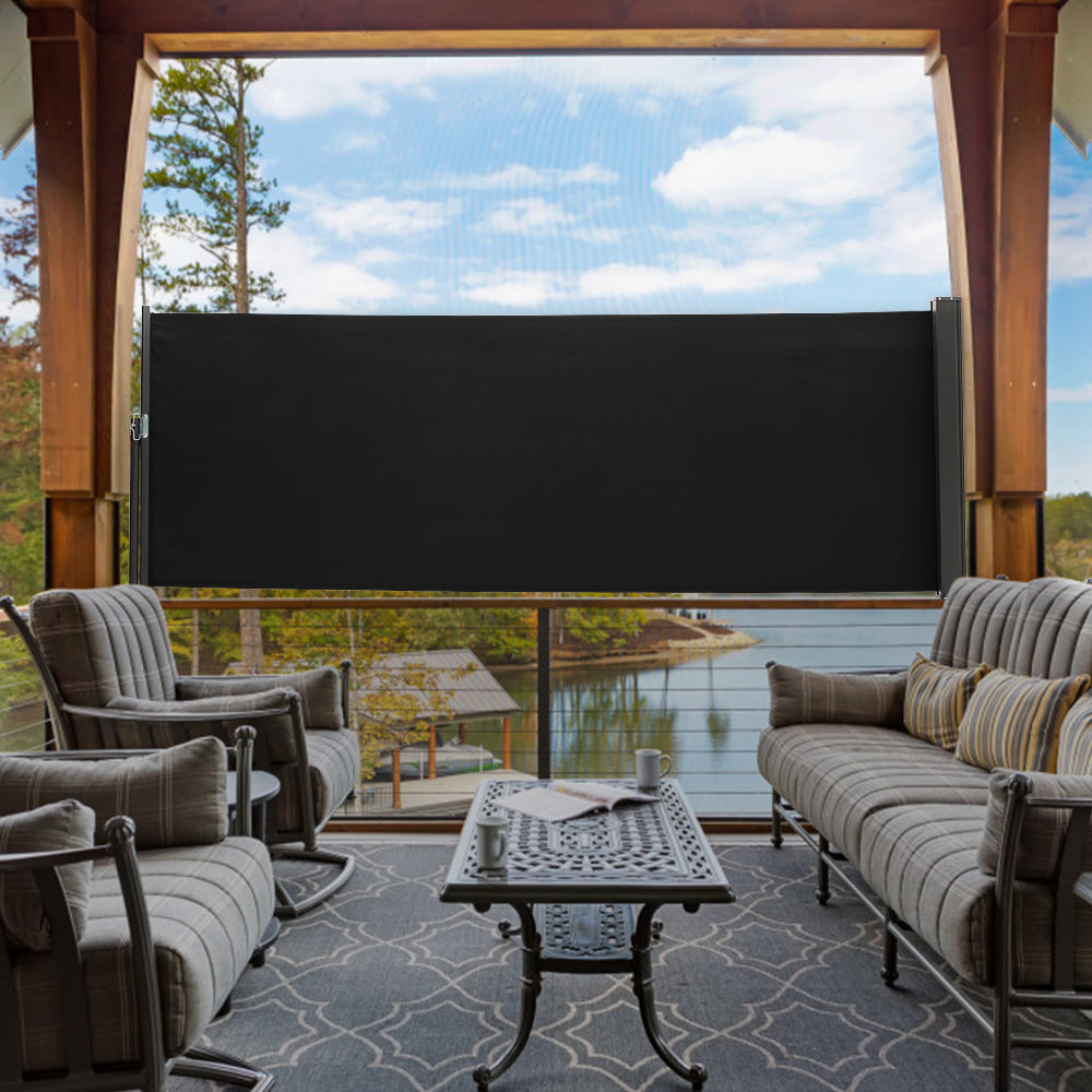 Retractable Side Awning 300cm Patio Privacy Screen Uv & Water Resistant Polyester Garden Balcony Wind Screen (1m/1.2m/1.4m H) | Medium | Grey