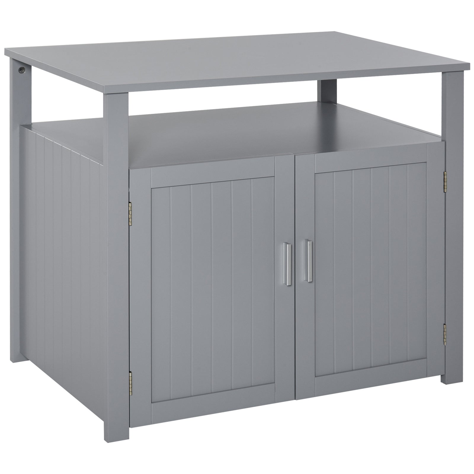 Wood Cat Litter Box Enclosure Furniture W/ Adjustable Interior Wall | Gray