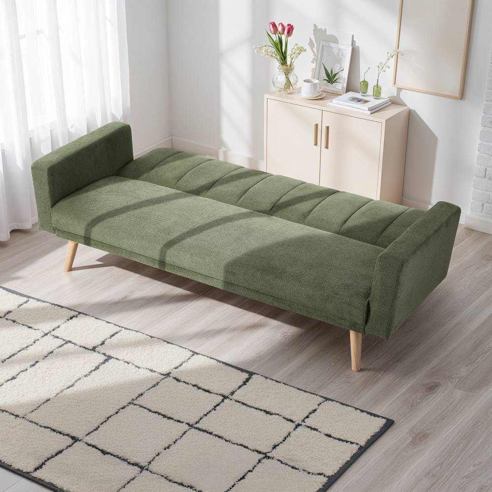 Convertible Sofa Bed, 3-level Adjustable Backrest Upholstered Fabric Sleeper Sofa With Wooden Legs, Green