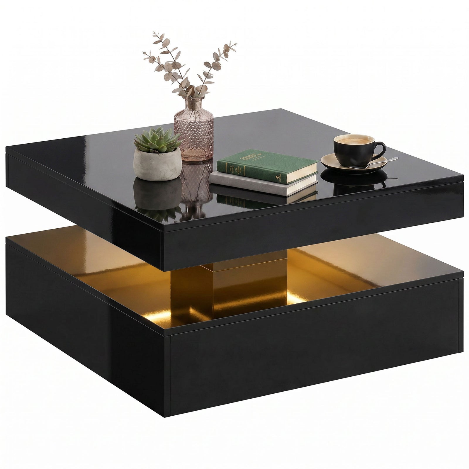 Led Coffee Table With Storage, Modern Centre Table | Black