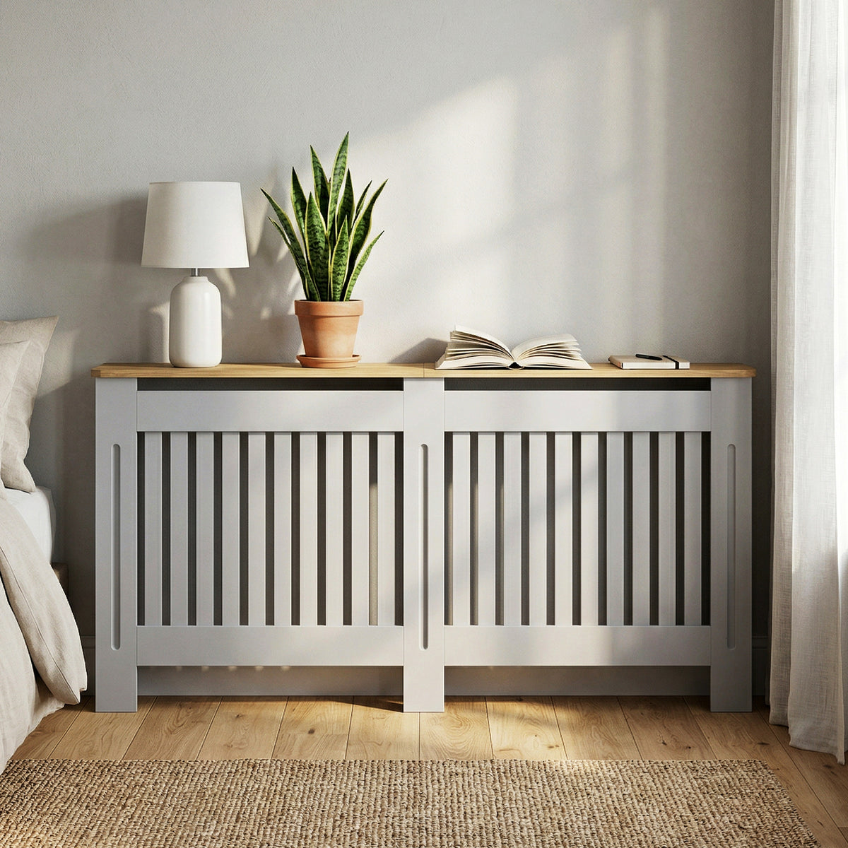 HOMCOM Radiator Cover Painted Slatted Mdf Cabinet Lined Grill