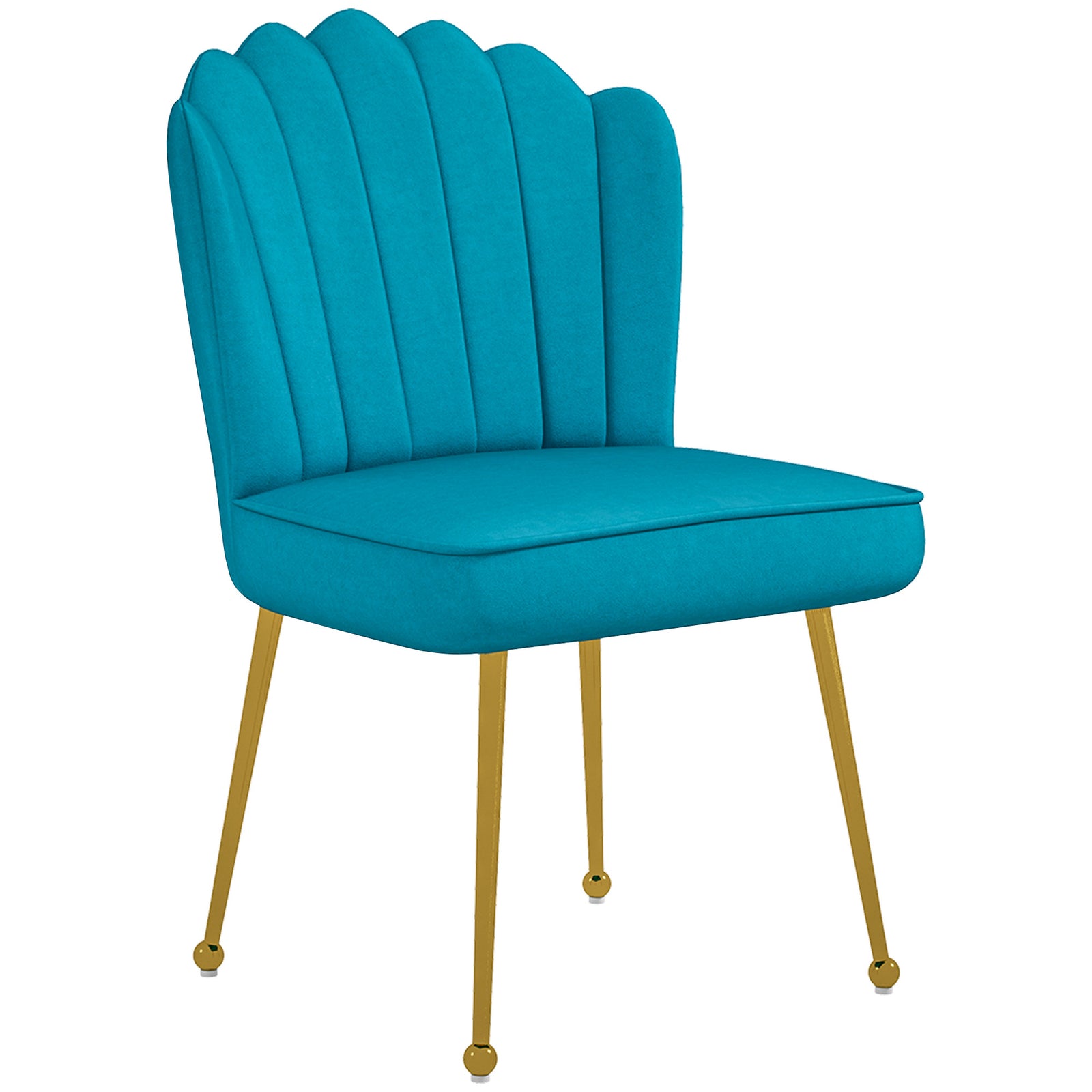 Velvet-feel Shell Accent Chair Bedroom Lounge Metal Legs | One Size | Blue