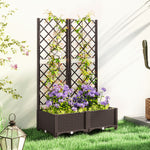 Outsunny Plastic Planter Box With Trellis, Vegetable Planter W/ Drain Plugs