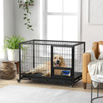 Heavy Duty Dog Crate W/ Bowl Holder, Openable Top