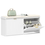 Shoe Storage Bench With Cushion And Flip-drawer | Large | White
