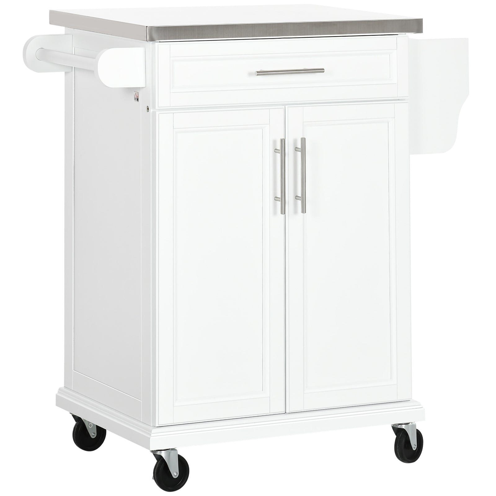 Kitchen Cart Storage Trolley W/ Drawer Cupboard Towel Rail | White