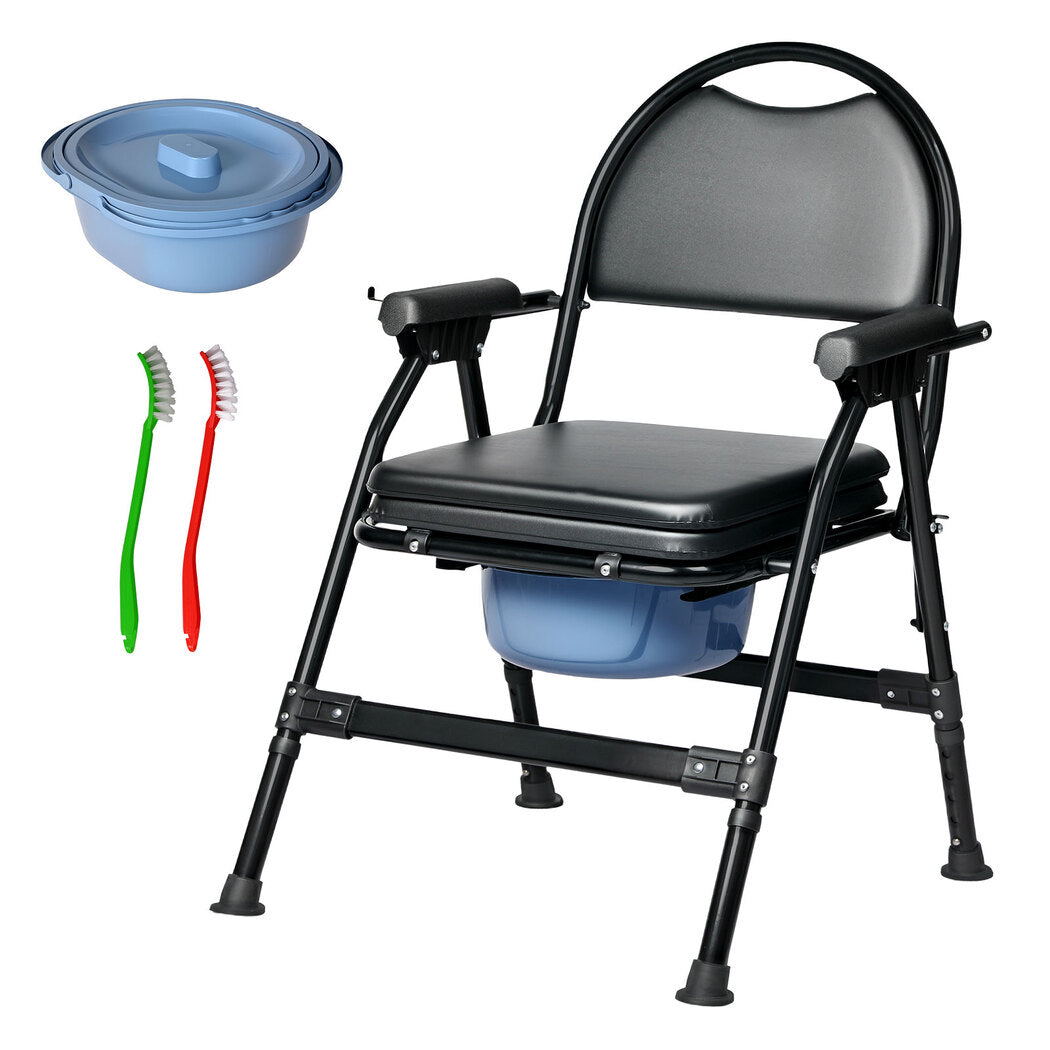 Commode Toliet Chair For Disabled Folding Adjustable Remmoveable Seat | Black