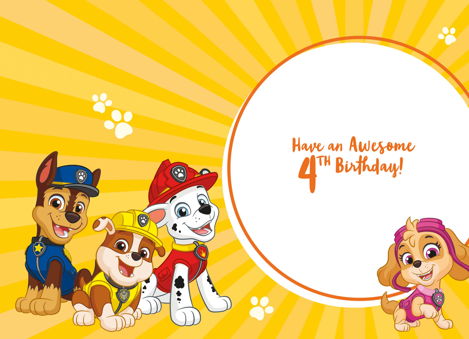 Paw Patrol Age 4 Birthday Card Official Product