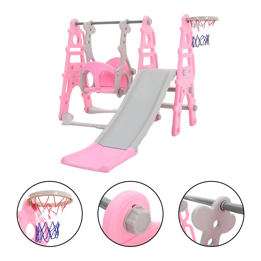 Children Toddler Swing And Slide Set With Basketball Hoop