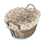 Wicker Antique Wash Finish Lined Wash Basket With Garden Rose Lining | Pink