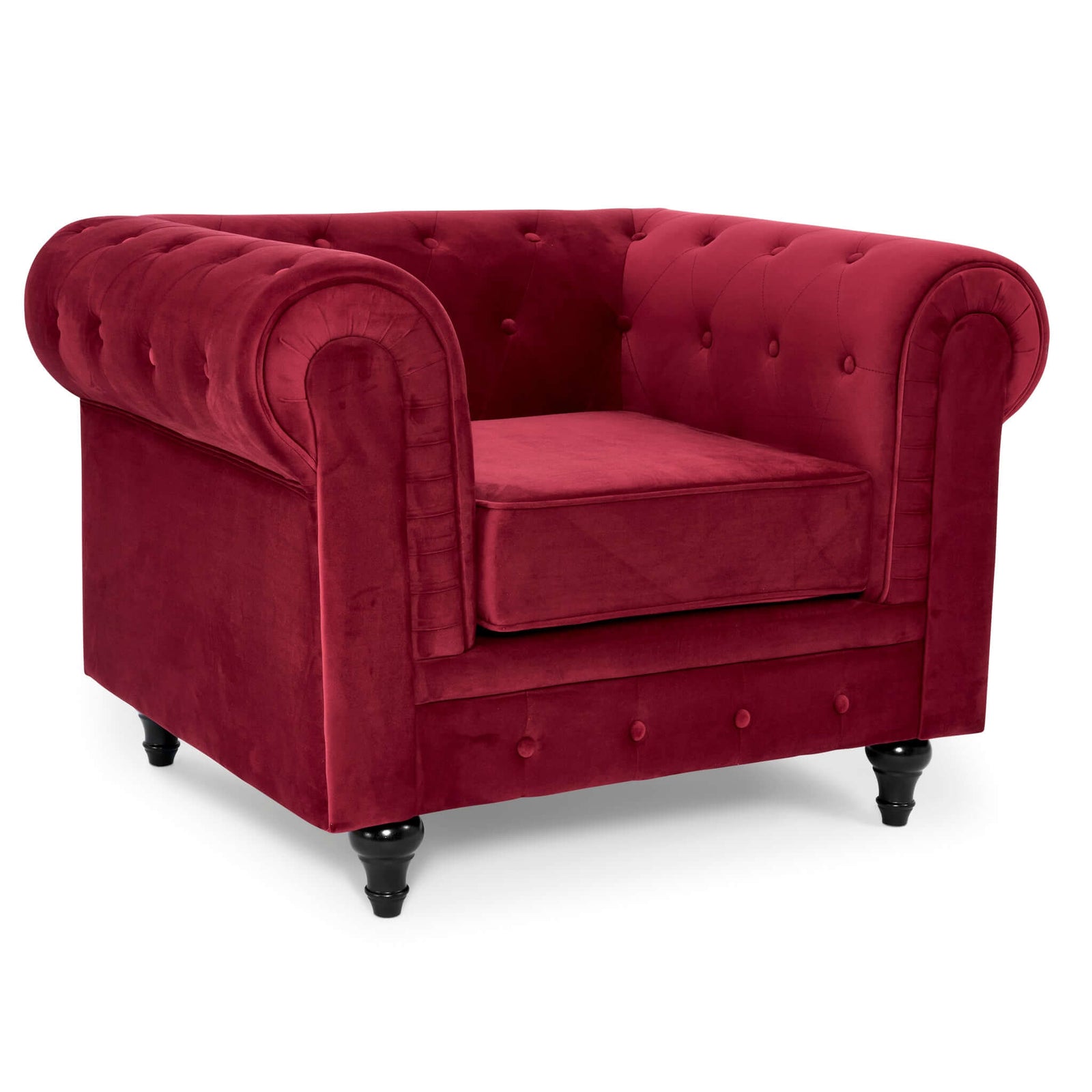 Button Tufted Velvet Living Room Armchair | Red