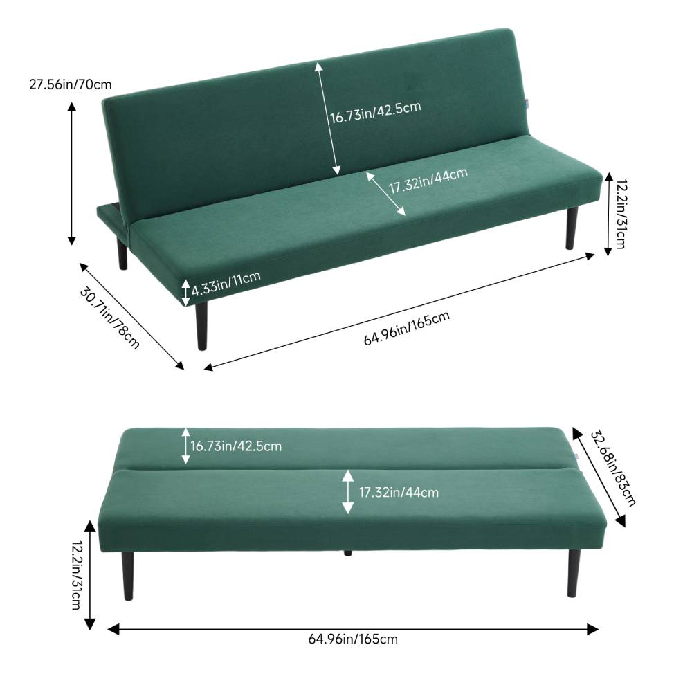 Modern Fabric Sofa Bed With Folding Design – Convertible, Compact & Stylish | Green