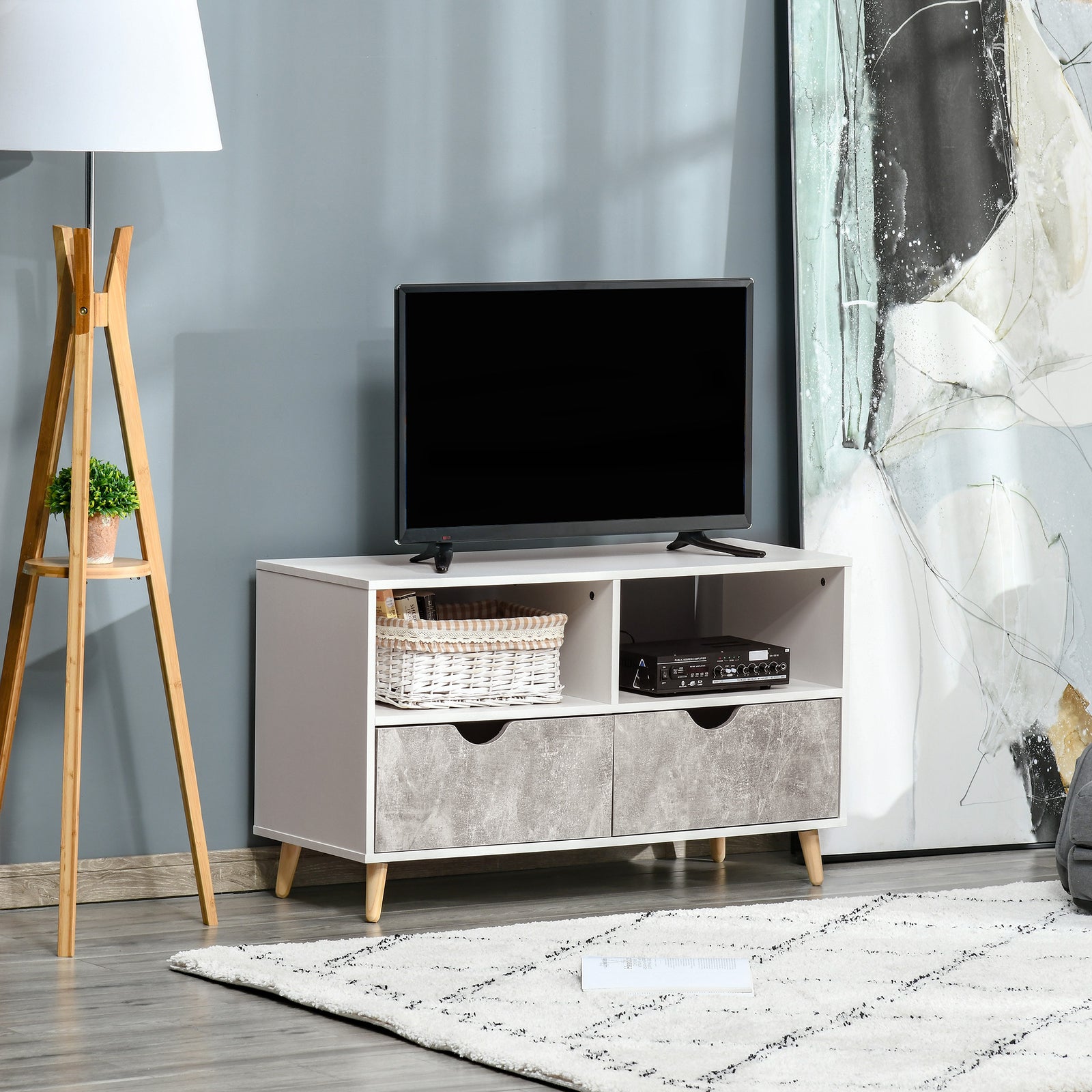99cm Tv Stand Media Unit Cabinet W/ Shelves Drawers | One Size | Gray