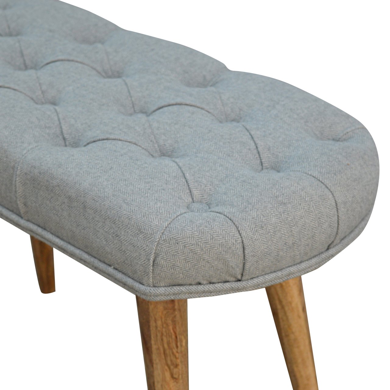 Solid Wood Deep Button Grey Tweed Bench