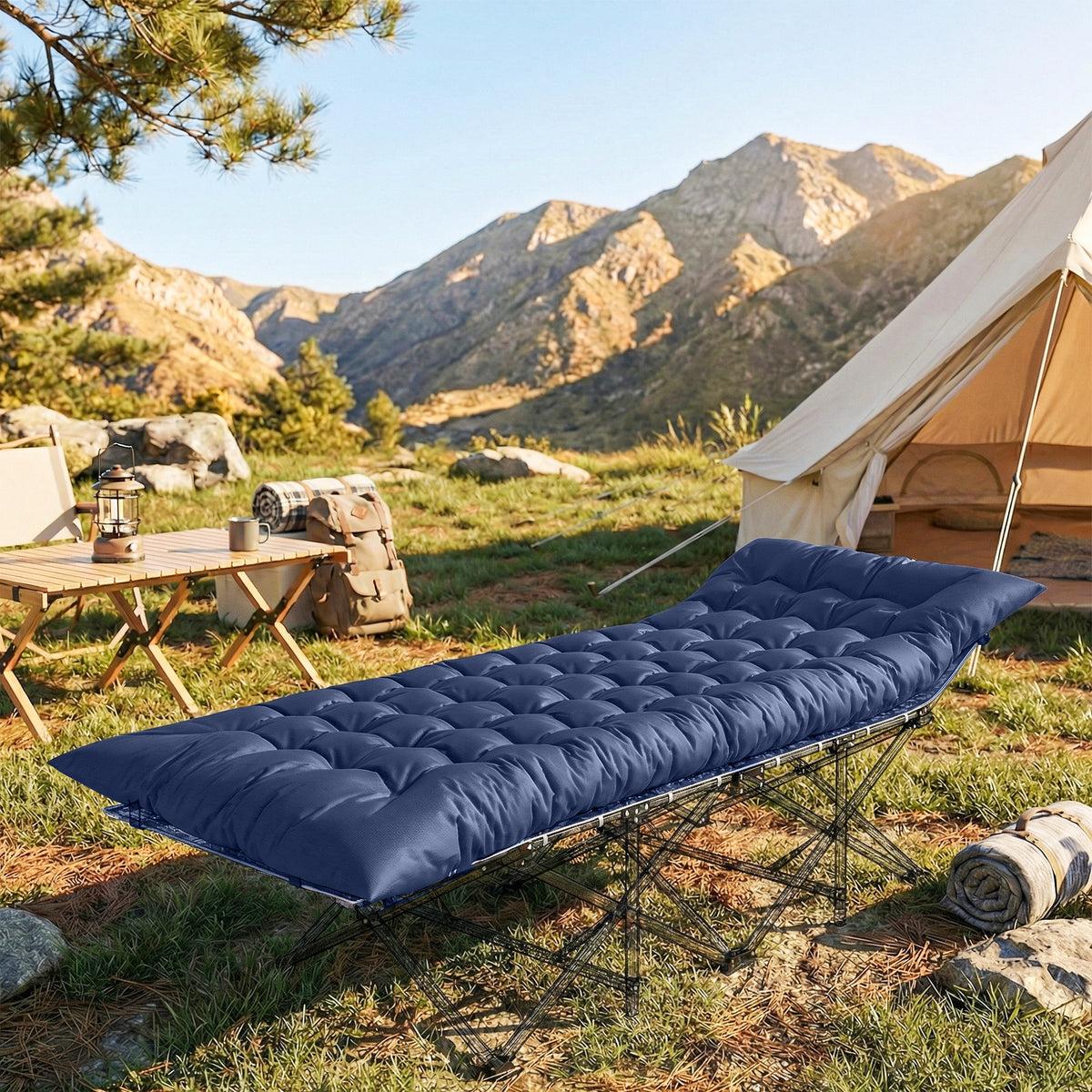 Outsunny Sleeping Mat, Foldable Camping Pad With Elastic Straps