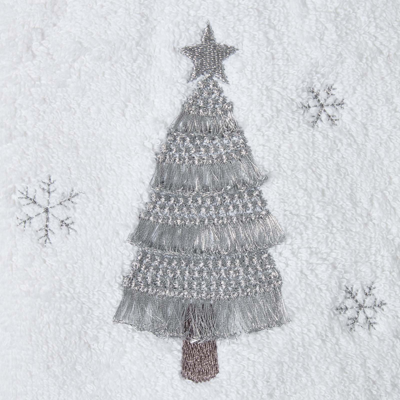 Silver Christmas Tree Embroidered 100% Cotton Hand Towel