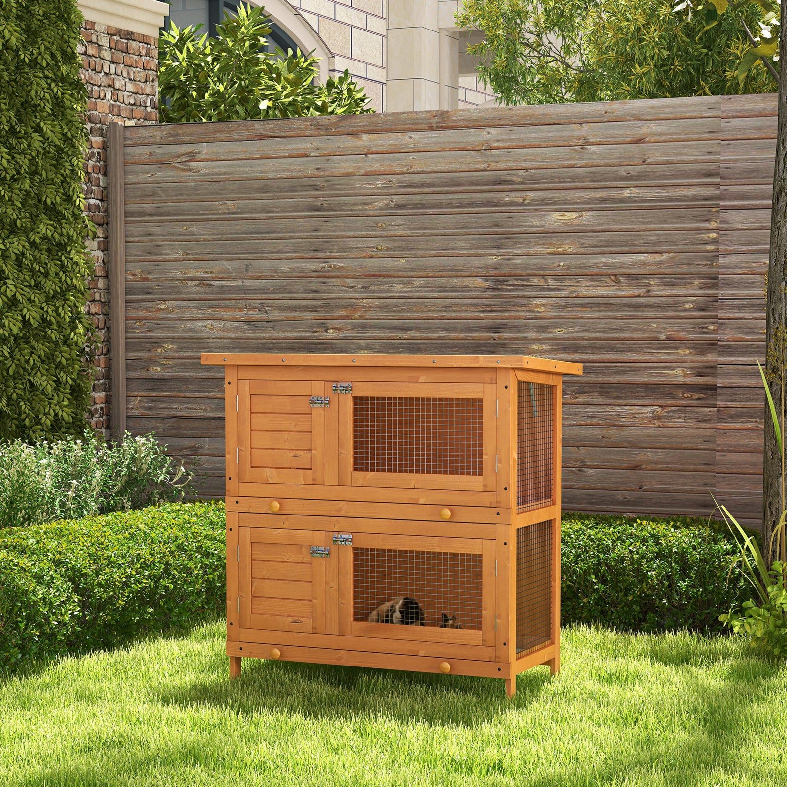 90 X 45 X 90 Cm 2 Tiers Rabbit Hutch Wooden Pet Cage W/ Run Bunny House