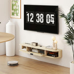 120 Cm Floating Tv Unit With Flip Drawer And Shelves | Natural