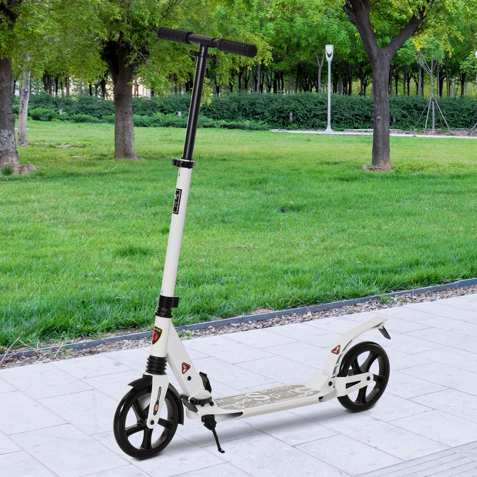 Folding Kick Scooter 2 Big Wheels Adjustable  Adult Teens | White