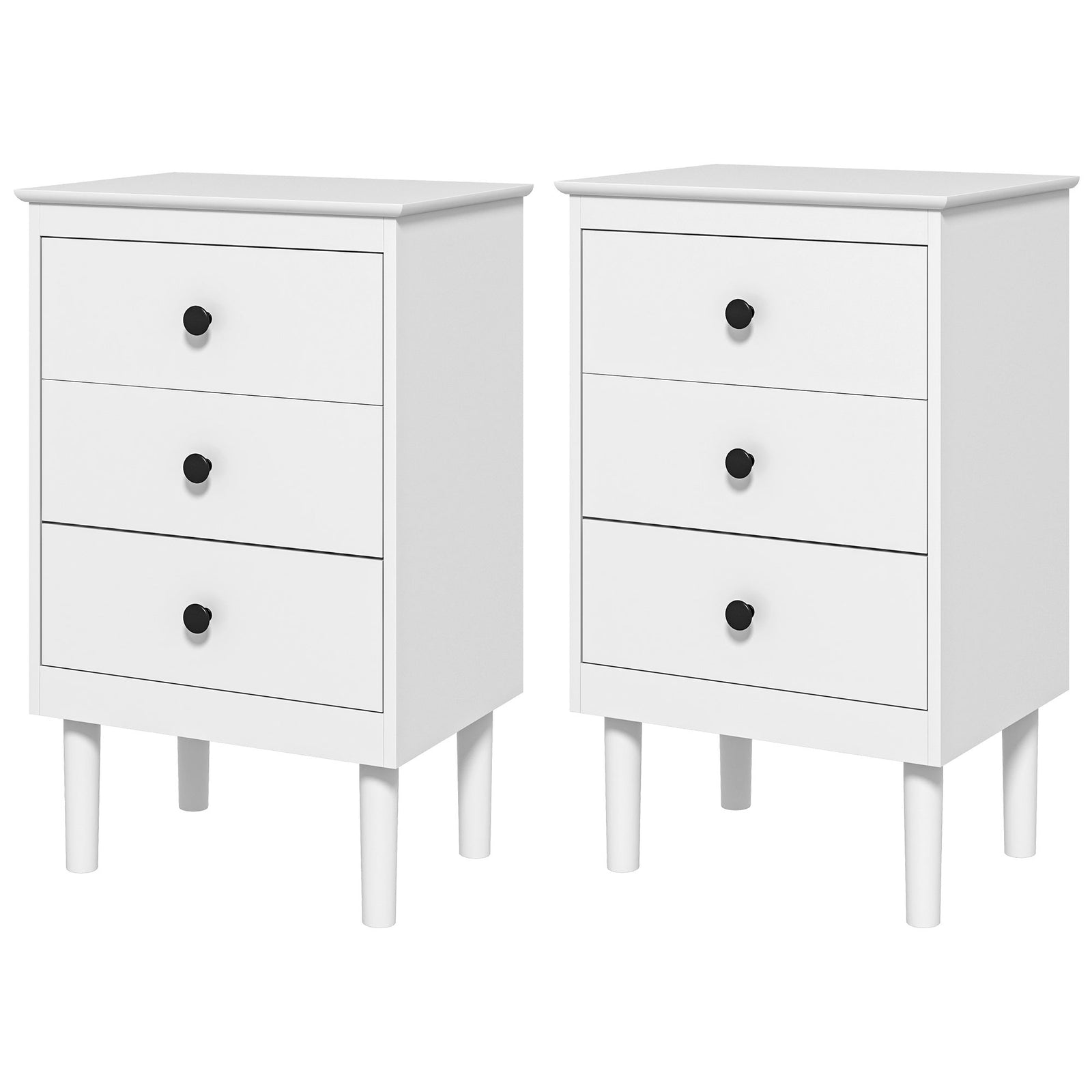 Bedside Table Set Of 2, Bedside Cabinet W/ 3 Drawers